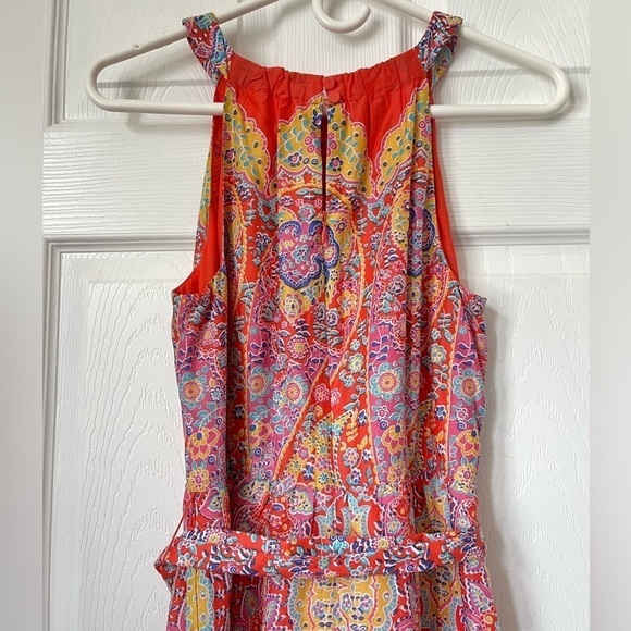 Talbots Orange Tiered Halter Maxi Dress Medallion 4P - Picture 6 of 11